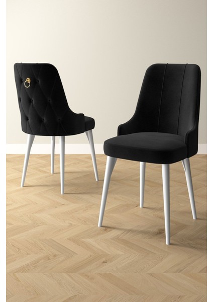 Esa 6 Adet Babyface Kumaş, Beyaz Metal Ayaklı, Mutfak ve Yemek Odası Sandalyesi