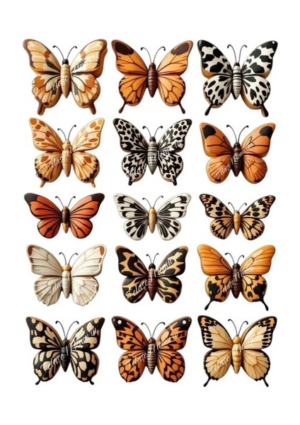 Safari Konsepti Yenilebilir Kelebek Pasta Süsü - Pasta Süsü - Kelebek Baskısı Model 1