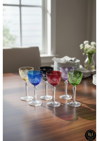 6'lı Kristal Ayaklı Püskül Desenli Lüks Kadeh