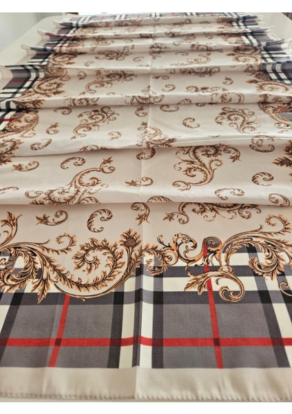 Krem ve Gri Tonlarında Desenli Soft Şal