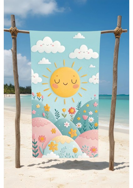 Lacivert Çizgili Çapa Desenli Pamuk Plaj Havlusu – Desenli Tasarım – 75X150 cm