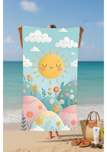 Lacivert Çizgili Çapa Desenli Pamuk Plaj Havlusu – Desenli Tasarım – 75X150 cm fiyatları