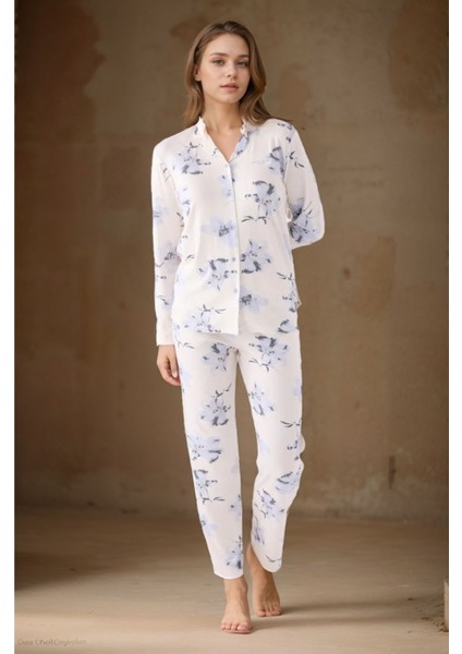 Kadın Ev Giyim Gömlek Yaka Pamuklu 2'li Krem Pijama Takımı LL.PC88.K83.D01 modelleri