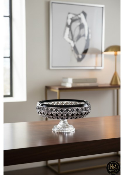 El Yapımı Kristal Desenli 28 cm Dekoratif Sunumluk Sofra Sunum Kasesi