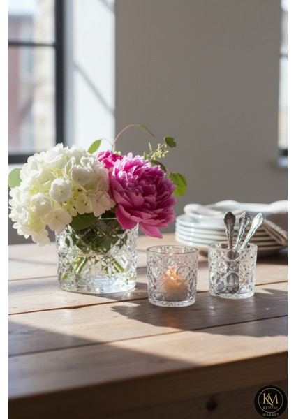 El Yapımı Kristal Mumluk Takımı 3'lü