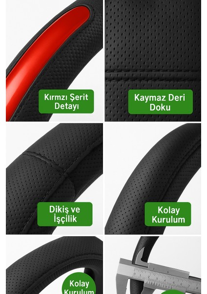 Nissan Qashqai 2014-2021 Geçmeli Direksiyon Kılıfı Delikli Siyah Kırmızı Deri indirimleri