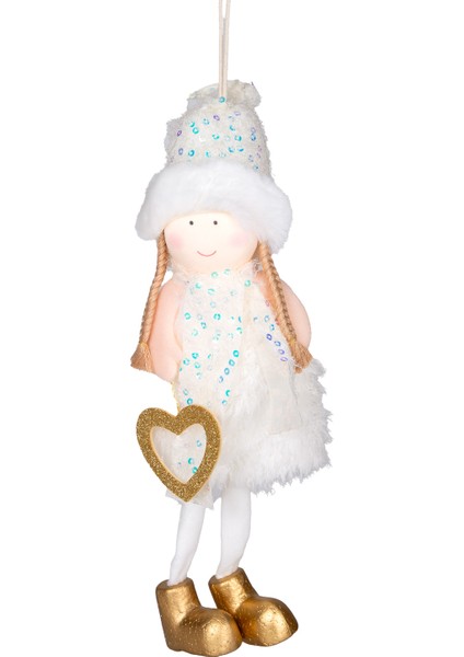 Yılbaşı Süsü, Peri Figürlü, Gold-Beyaz - 12X40 cm