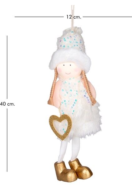 Yılbaşı Süsü, Peri Figürlü, Gold-Beyaz - 12X40 cm modelleri