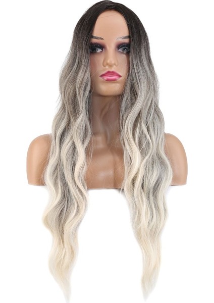 Uzun Su Dalgası Fiber Sentetik Peruk / Küllü Kumral / Beyaz Platin Ombre fiyatları