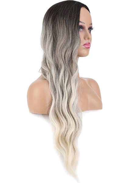 Uzun Su Dalgası Fiber Sentetik Peruk / Küllü Kumral / Beyaz Platin Ombre modelleri
