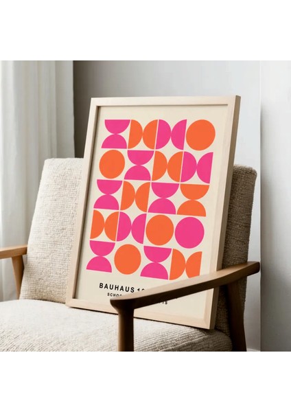 (Çerçevesiz) Bauhaus 3'lü Turuncu Pembe Çerçevesiz Poster Seti, Modern Dekoratif Poster Seti