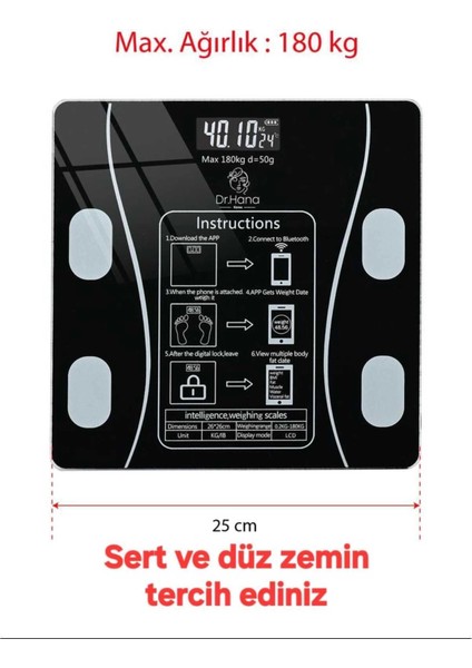 Dijital Baskül Yağ Su Kas Vücut Kitle Endeksi Kilo Ölçer Tartı