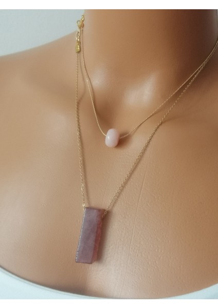 Doğal Taşlı Çelik Kolye:gül Kuvars Taşı ve Pembe Rodonit Taşı ile Tasarlanmıştır. modelleri