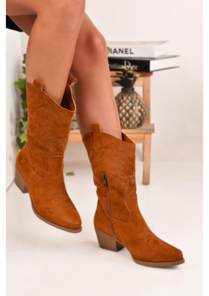 Nakışlı Fermuarlı Western Kadın Kovboy Çizme