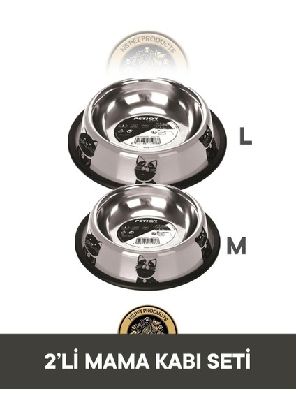 2'li Çelik Mama Kabı (M) (L)