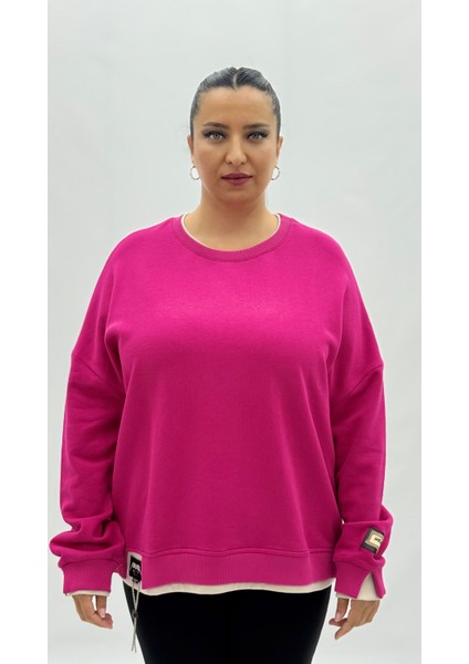 Büyük Beden Pamuklu Uzun Kollu Oversize Kadın Sweat