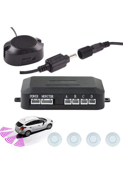 Beyaz Renk Araç Park Sensörü Ses Ikazlı | 4’lü Ultrasonik Geri Vites Mesafe Uyarı Sistemi