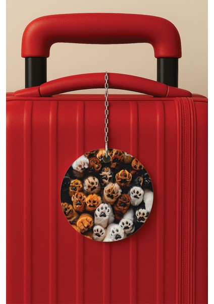 Desenli Baskılı Pleksi Zincir Aparatlı Bavul Etiketi Valiz Etiketi Patilerin Sevimliliği