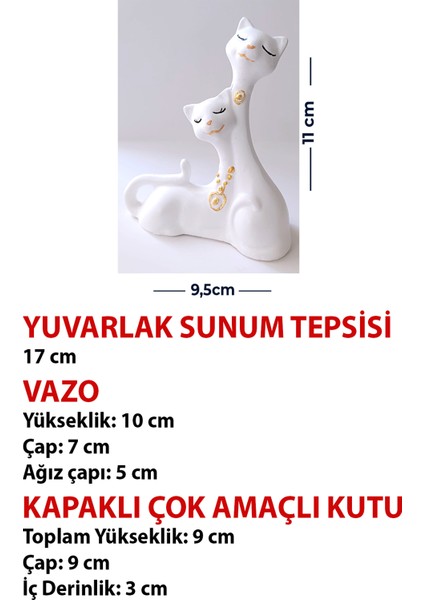 Romantik Kedicik Çiftli Dekoratif Set - Yuvarlak Sunum Tepsisi Vazo Kapaklı Kutu Kedi Biblosu fiyatları