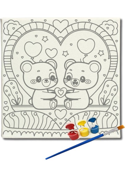 Okul Etkinliği 20X20 Resimli Tuval Çocuk Boyama Seti-Model-20 Resimli 3 Boya 1 Fırça modelleri