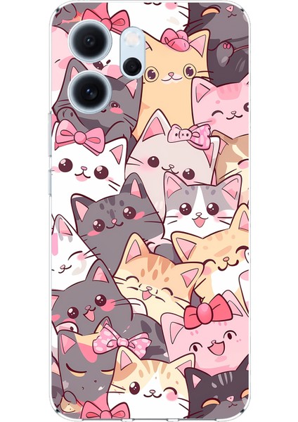 Oppo Reno 14F Uyumlu Sevimli Kediler Baskılı Silikon Kılıf