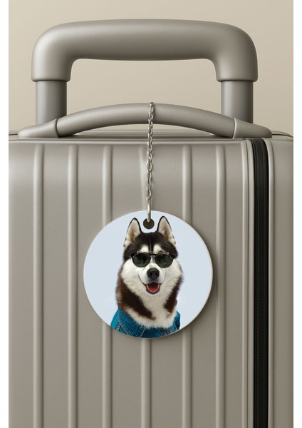 Pleksi Zincirli Bavul Etiketi Seyahat Tatil Için Tasarım Valiz Etiketi Husky