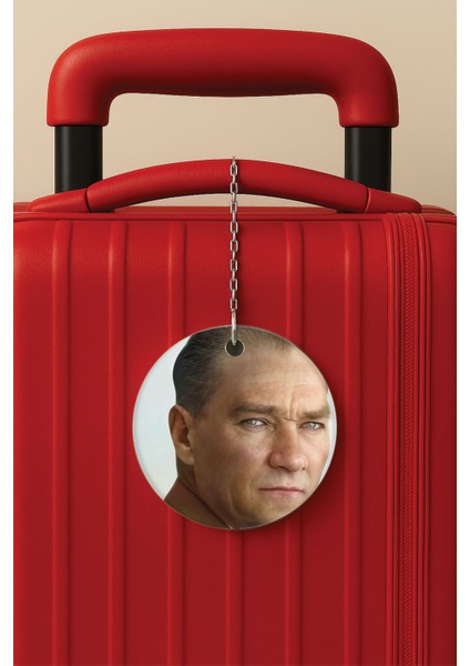 Desenli Baskılı Pleksi Zincir Aparatlı Bavul Etiketi Valiz Etiketi Atatürk Karizma