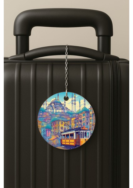 Tramway Desenli Uv Baskılı Pleksi Bavul Etiketi Seyahat Tatil Valiz Etiketi