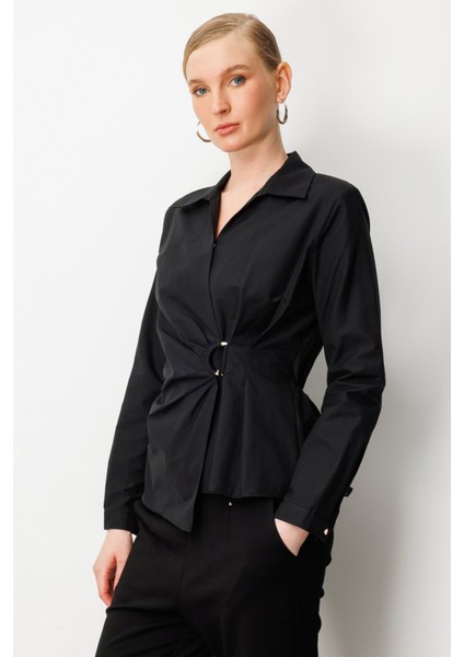 Kruvaze Yaka Önü Tokalı Bluz Ekol