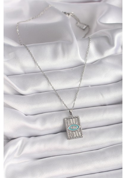 316L Çelik Gümüş Renk Zincir Göz Işlemeli Madalyon Model Kadın Kolye - TJ-BKO9508 fiyatları