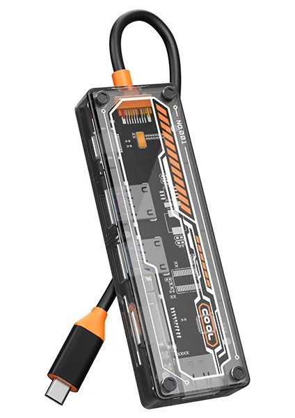 Ally 6in1 Type-C To Usb3.0 + Usb2.0 + Type-C Pd 100W + Sd + Tf + HDMI Çoğaltıcı Transparan HUB-(1903) fiyatları