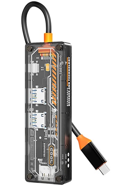 Ally 6in1 Type-C To Usb3.0 + Usb2.0 + Type-C Pd 100W + Sd + Tf + HDMI Çoğaltıcı Transparan HUB-(1903) fırsatları