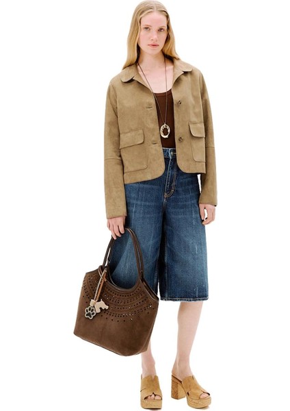 Limited Edition Kadın Vizon Süet Kısa Ceket