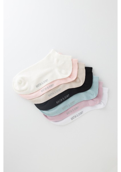 Kadın 7'li Karışık Renkli Patik Çorap %74 Pamuk, Dikişsiz Burun Ucu, Kaymaz Taban