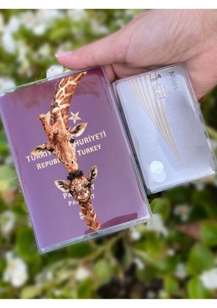 Water Color Zürafa Universal Şeffaf Pasaport Kılıfı Model Tüm Ülke Pasaportlarına Uygun