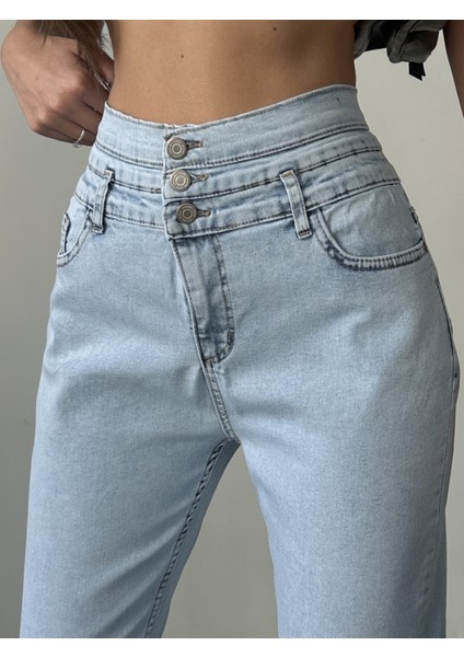 Kadın 3 Kemerli Yüksek Bel Kot Dar Paça Pantolon modelleri