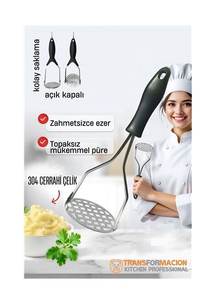 Patates Ezici 304 Paslanmaz Çelik Havuç Muz Avokado Ezici