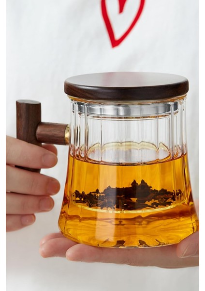 Norlen Borosilikat Cam Akasya Kapaklı Bitki Çayı Demleme Kupası – Isıya Dayanıklı Cam Demlik 400 ml