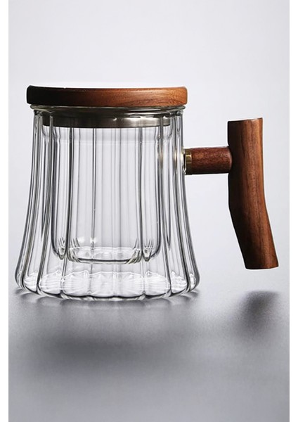 Norlen Borosilikat Cam Akasya Kapaklı Bitki Çayı Demleme Kupası – Isıya Dayanıklı Cam Demlik 400 ml