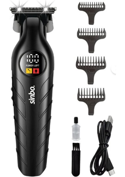 USB Şarjlı - LCD Göstergeli Saç - Sakal Kesme Traş Makinesi Plastik Gövde SHC-1909 (5332)