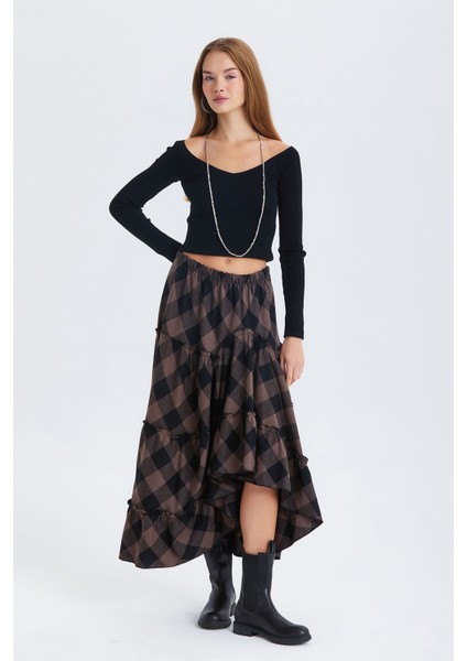 Hippi Tarz Desenli Maxi Etek Kahverengi fiyatları