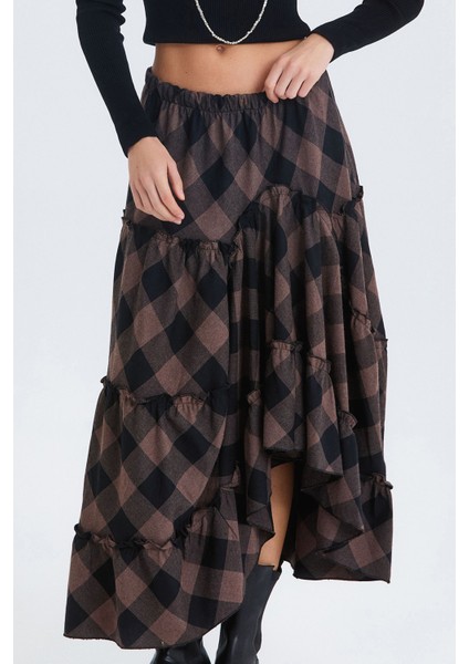 Hippi Tarz Desenli Maxi Etek Kahverengi indirimleri