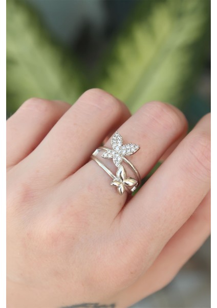 bulurum pirinç gümüş renk ayarlanabilir zirkon taşlı yüzük