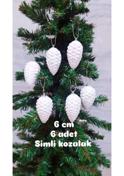 Yılbaşı Ağacı Süsü 6 cm Cici Beyaz Kozalak Simli Işıltılı Parıltılı Süs Parlak 6 Adet fiyatları