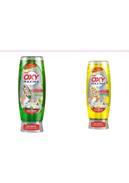 Mr. Oxy Maxima Elde Yıkama Bulaşık Deterjanı Limon Kokulu 650 ml + Elma Kokulu 650 ml