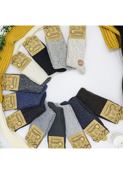 Erkek Kışlık (6 Çift) Lambswool Yün Çorap Termal Etkili Ebruli