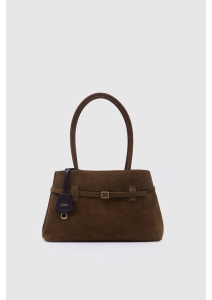 Suvea Kahve Süet Hakiki Deri Omuz Çantası