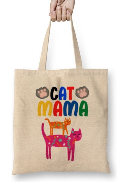 Cat Mama Funny Cat Lover Gifts For Women Men Kids Kedi Beyaz Bez Çanta Uzun Saplı
