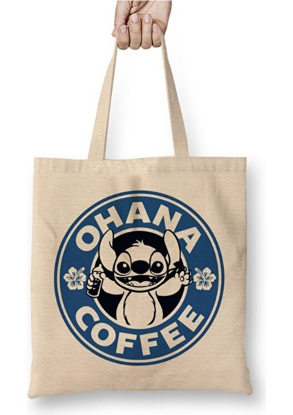 Lilo And Stitch Beyaz Bez Çanta Uzun Saplı Alışveriş Çantası Plaj Çantası