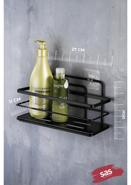 2’li Siyah Yapışkanlı Ayarlanabilir Banyo Rafı, Paslanmaz Kristal Şampuanlık (Yapıştır/vidala) Lş-01 - Ss modelleri